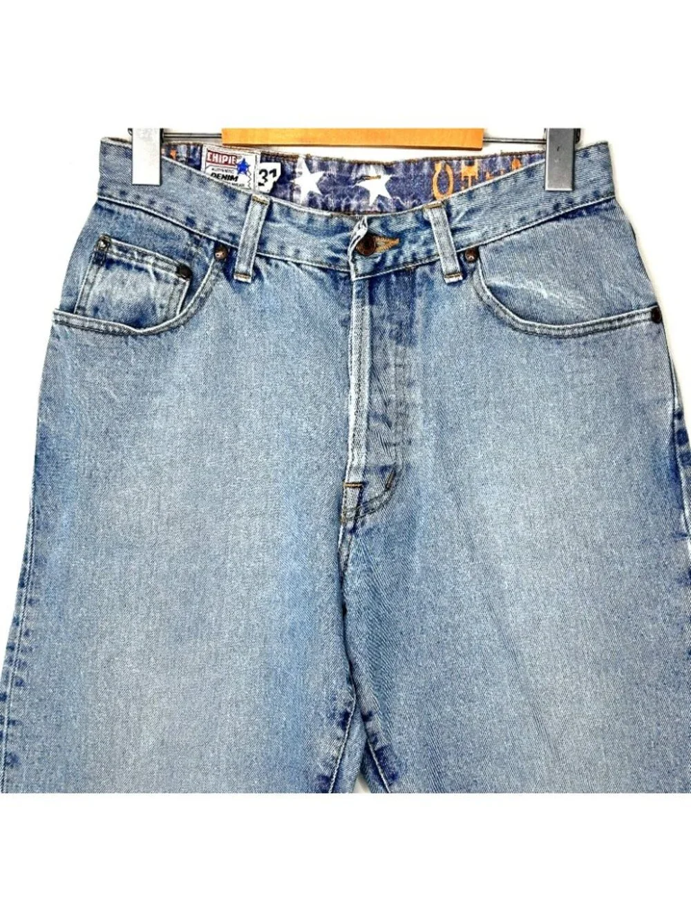 Chipie Vintage Jeans Womens 31 (28x26) Baggy Mid Rise Light Wash 90s Embroidered